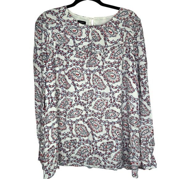 Talbots Tops - Talbots Womens XL Blouse Red Navy Blue Paisley Print Long Sleeve Keyhole Back